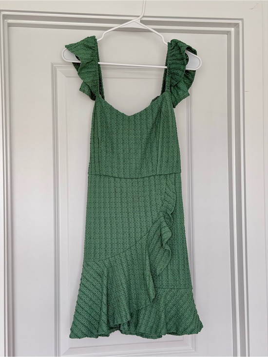 Lulus Dresses & Skirts - Darling Sweetness Dark Sage Textured Faux-Wrap Mini Dress - Lulus